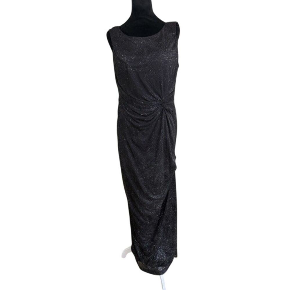 Calvin Klein Gown 12 Black Sparkle Ruched Sleeveless Formal Evening Maxi Dress - Picture 2 of 8